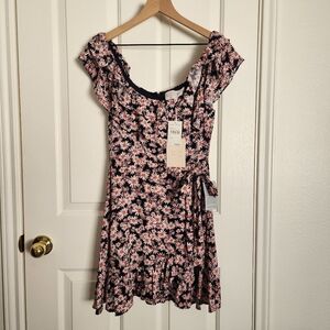 Charles Henry Floral Print Faux Wrap Dress